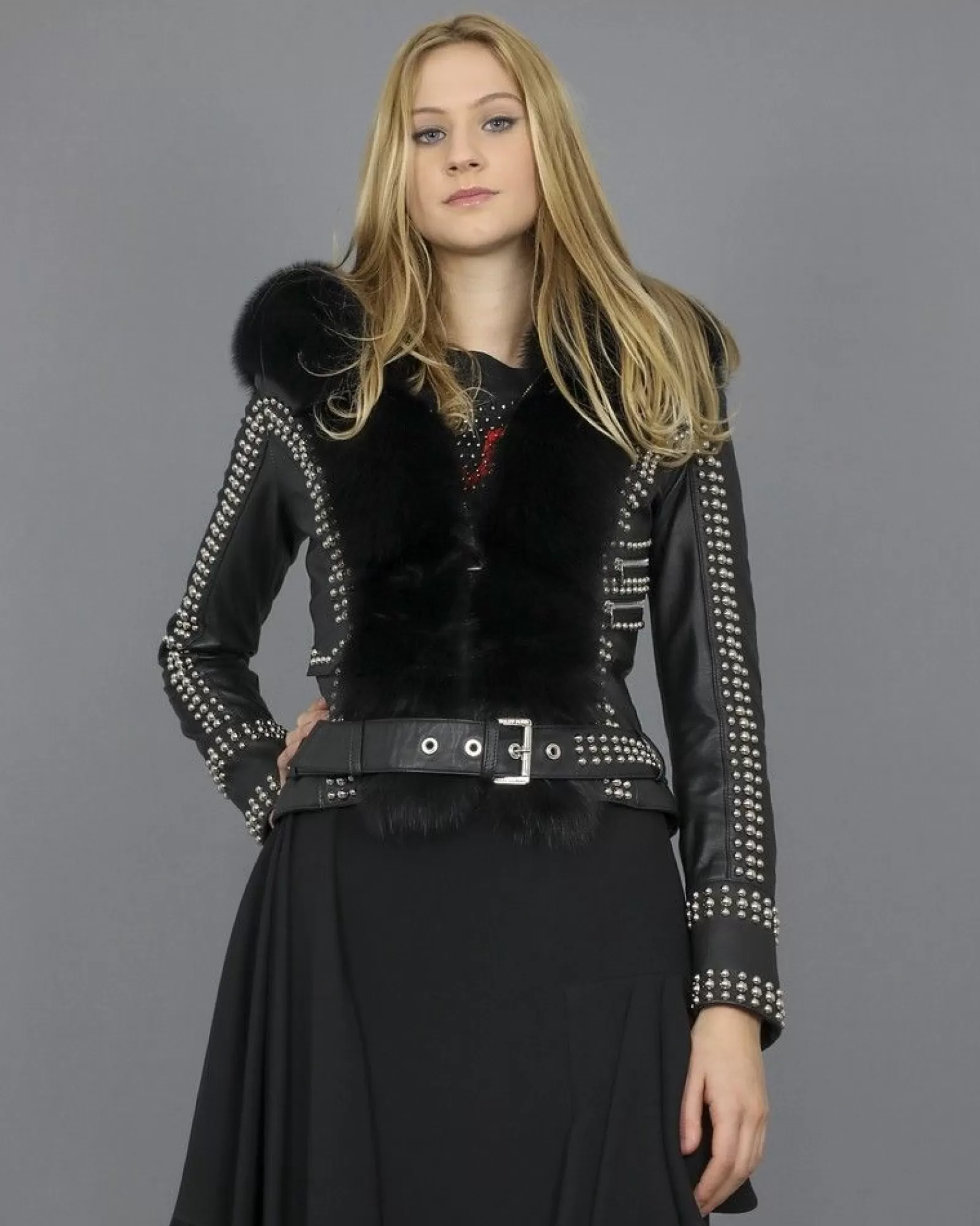 La Piscine Paris Veste en cuir col en fourrure Philipp Plein Noir Clearance