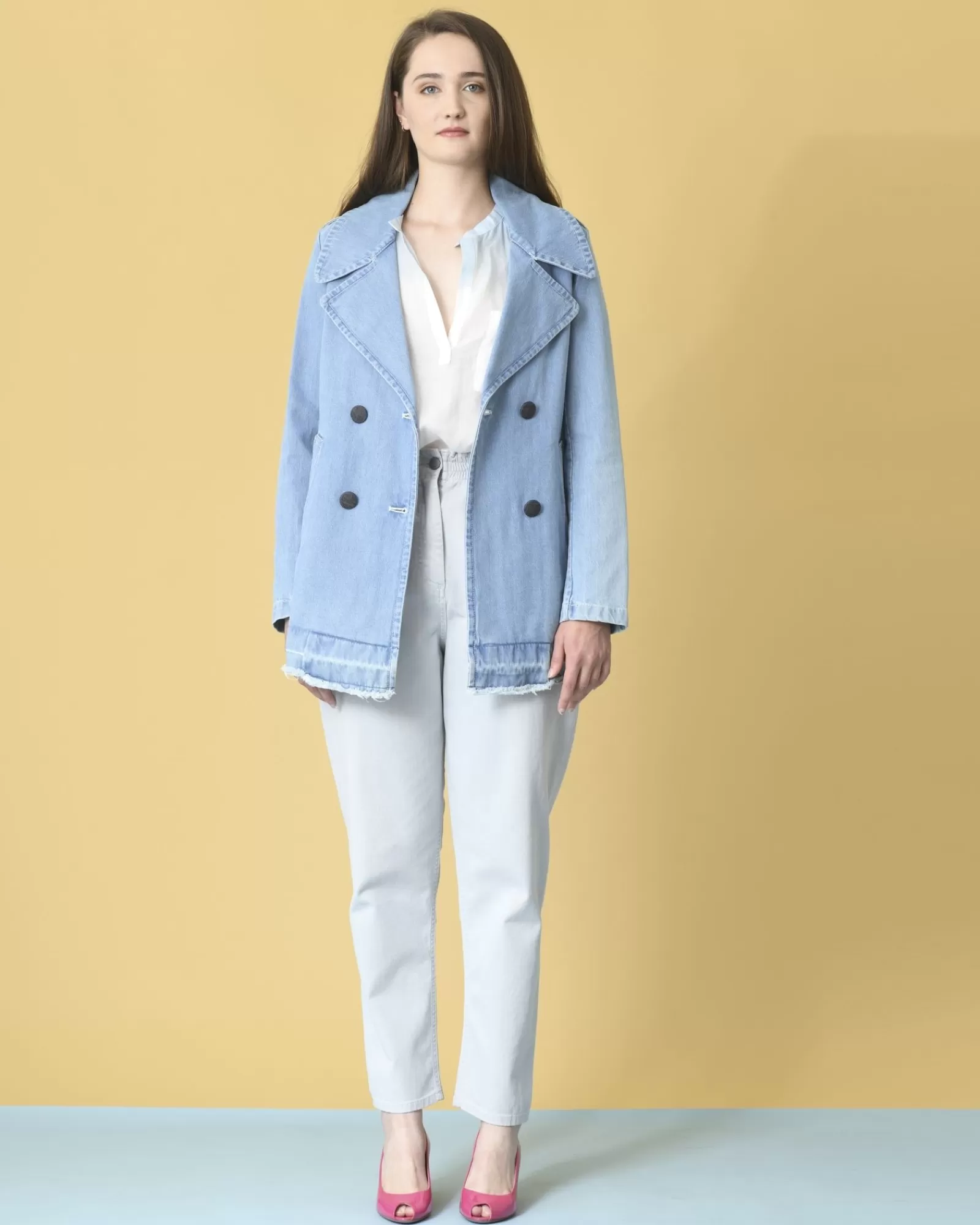 La Piscine Paris Veste en jean évasée Palto Bleu Shop