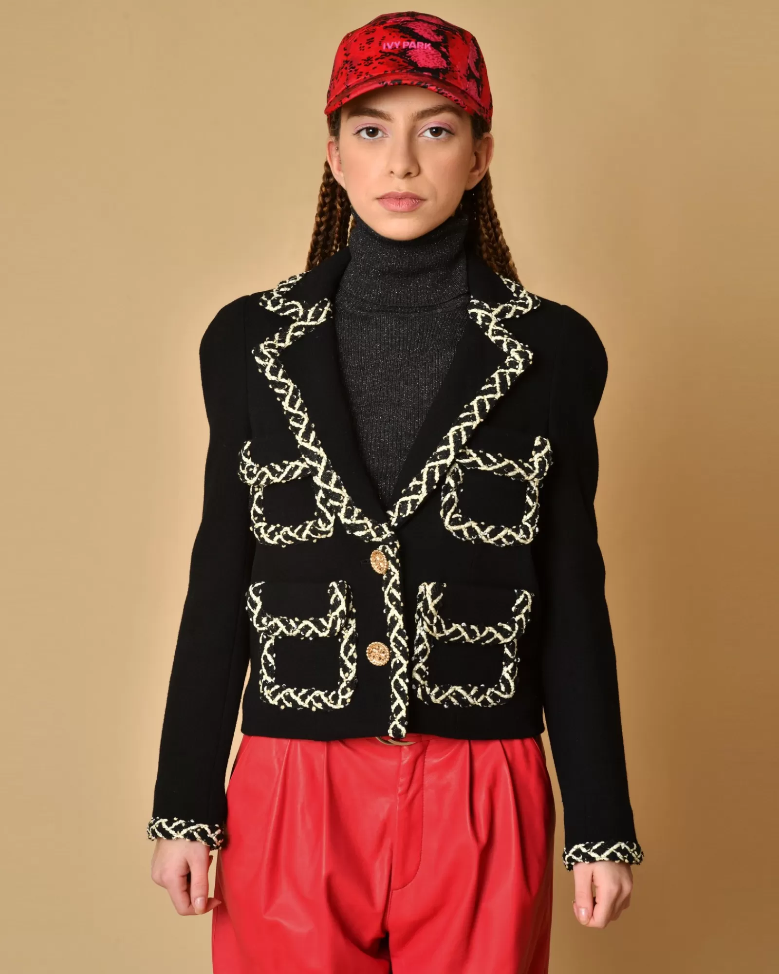 La Piscine Paris Veste en laine à détails en tweed Edward Achour Noir Best Sale