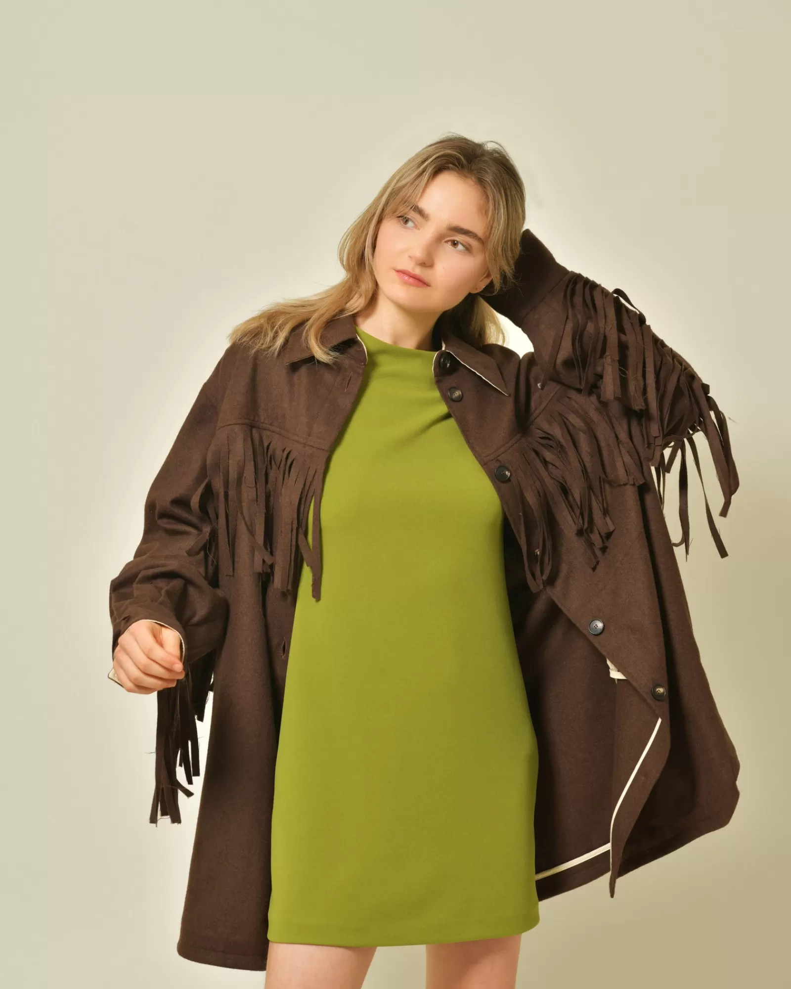 La Piscine Paris Veste en laine mélangée à franges T_Coat Marron Best Sale