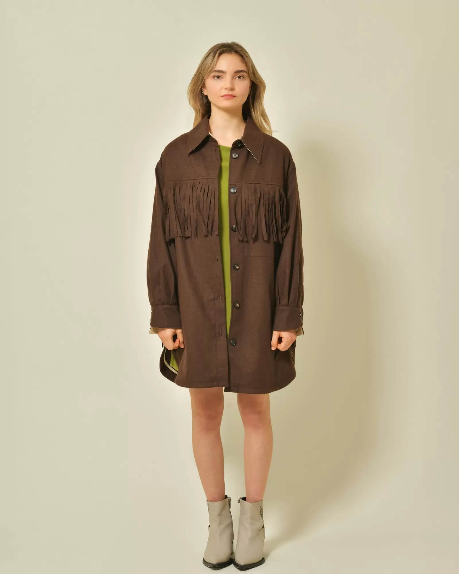 La Piscine Paris Veste en laine mélangée à franges T_Coat Marron Best Sale