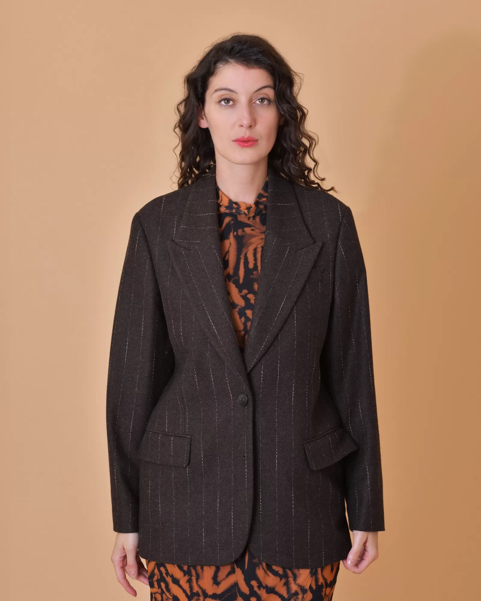 La Piscine Paris Veste en laine mélangée à rayures Chloé Stora Marron Shop