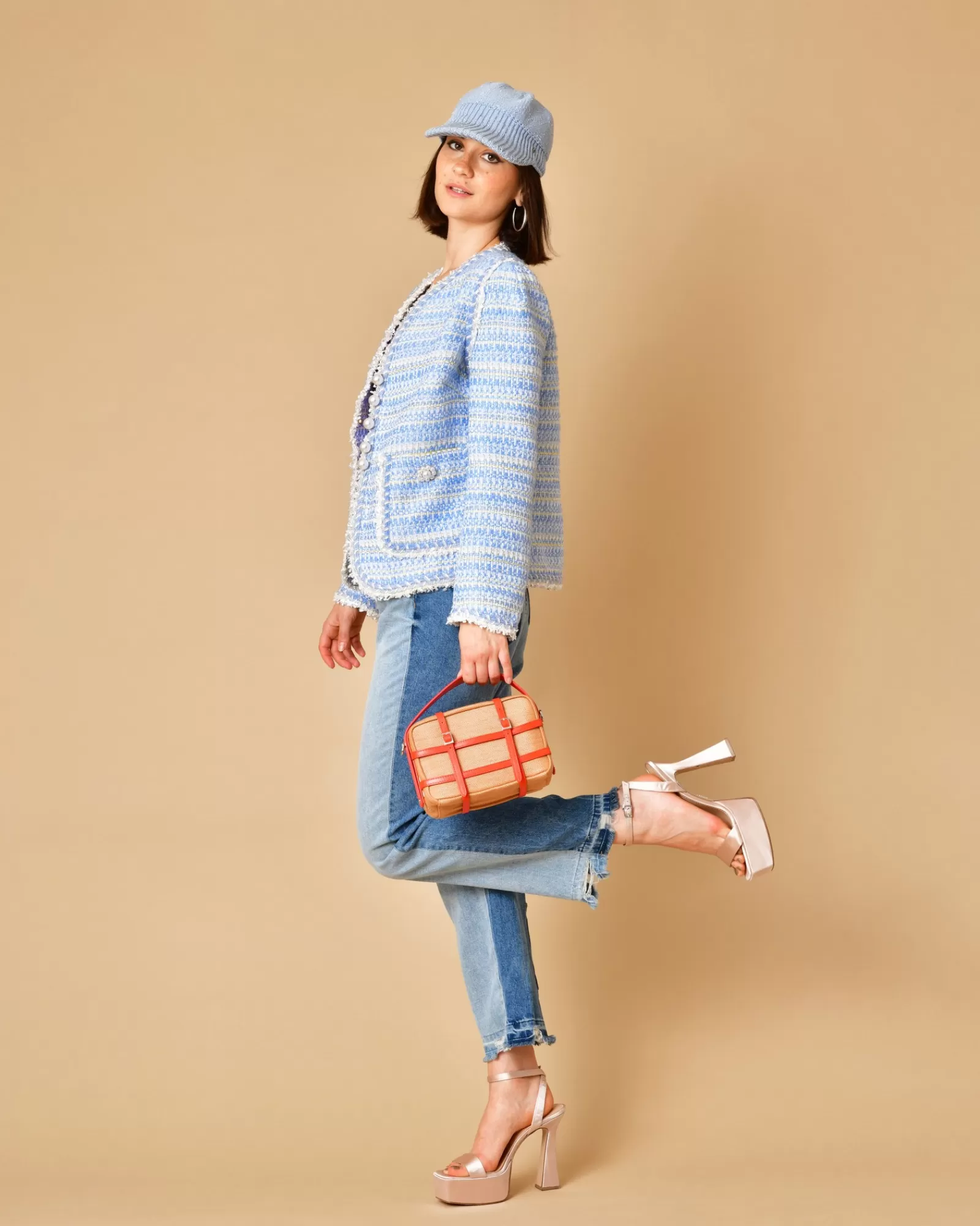 La Piscine Paris Veste en tweed à boutons perles Edward Achour Bleu Shop