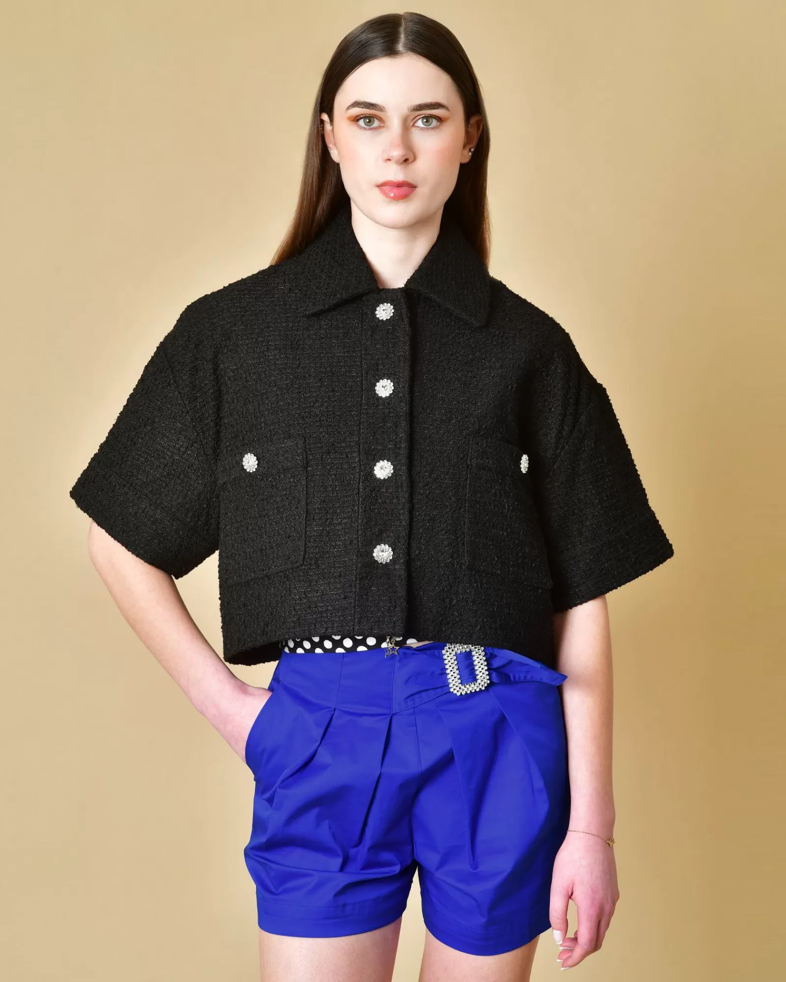 La Piscine Paris Veste en tweed avec boutons en strass Edward Achour Noir Cheap