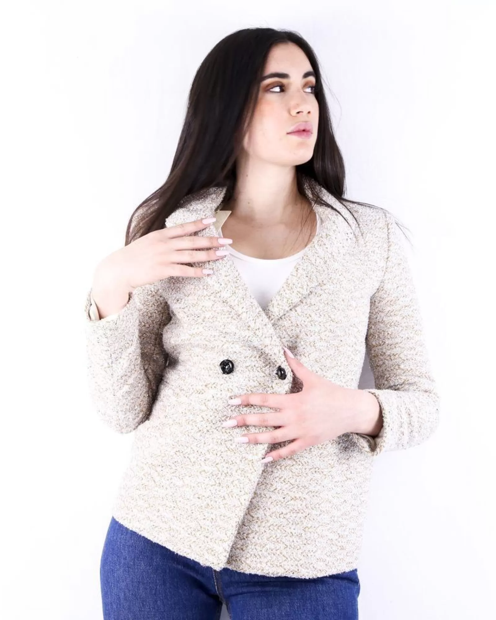 La Piscine Paris Veste en tweed lamé Momoni Beige Cheap