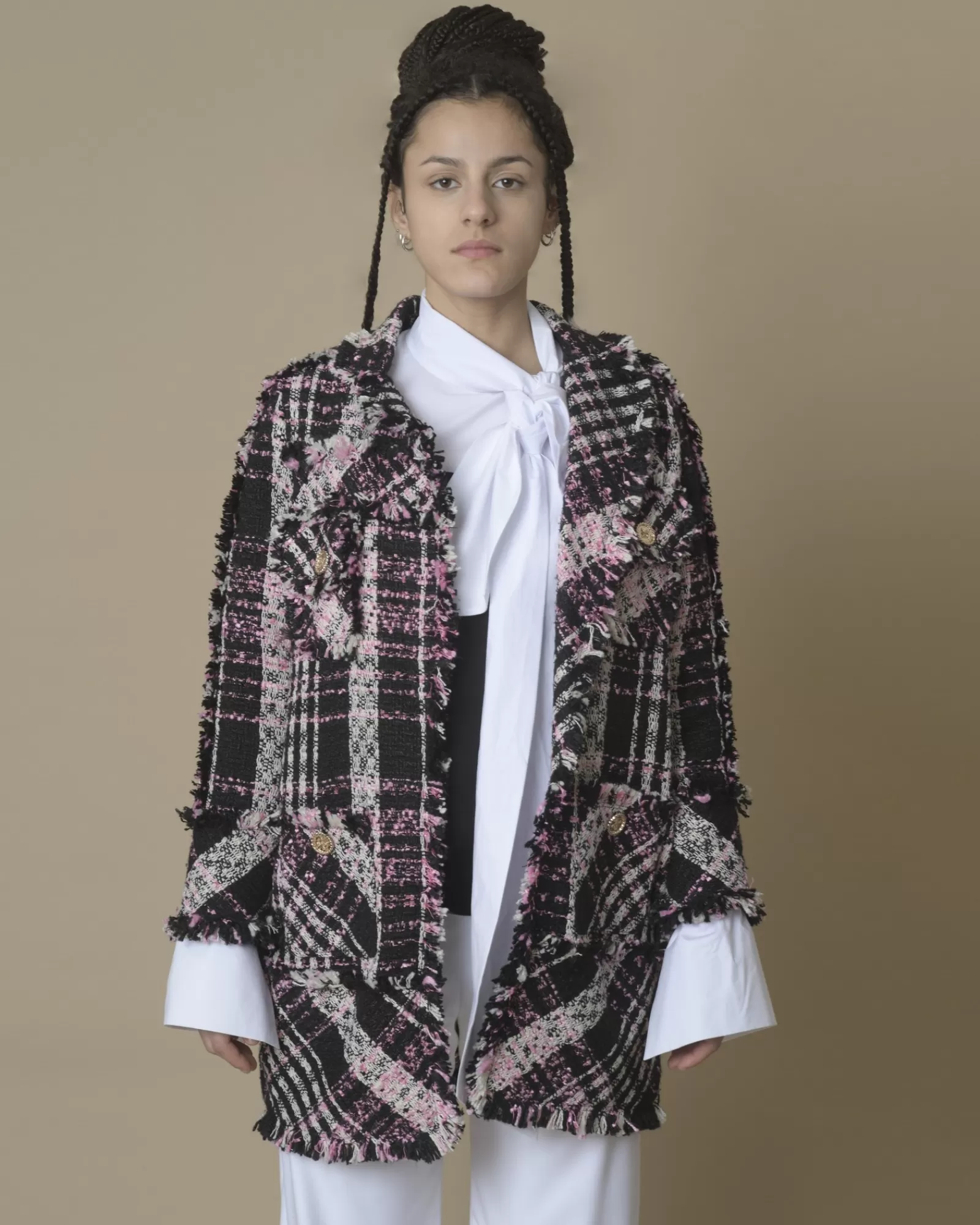 La Piscine Paris Veste en tweed e et rose Edward Achour Noir Outlet